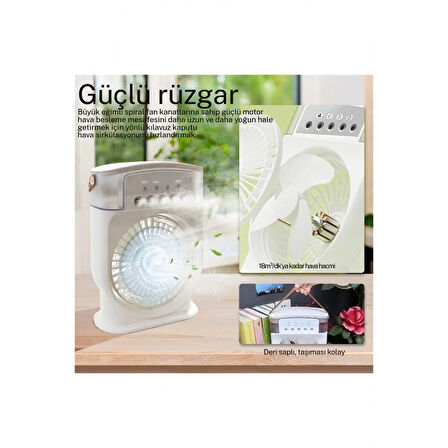 Şarjlı 600 Ml Su Hazneli Taşınabilir Masaüstü Vanilatör  Güçlü Fan Ve 2000 Mah Pil Beyaz