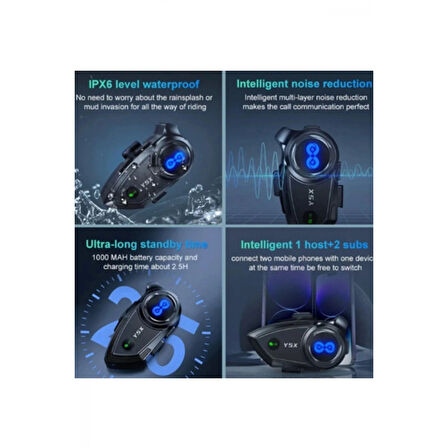 Y5x Rgb Işıklı Intercom 5 Kişi Bağlantılı 1000mah Motosiklet Bluetooth Kulaklık Seti