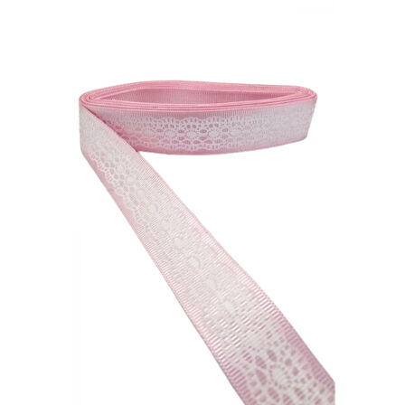 Tafta Dantel Görünümlü Kurdele Pembe 25 mm 1 Metre
