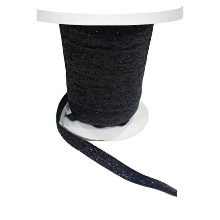 Kadife Kurdele Simli 1 cm Siyah 1 Metre