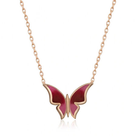 925 Ayar Gümüş Rose Minimal Kelebek Kadın Gümüş Kolye T5954 (599599)