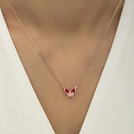 925 Ayar Gümüş Rose Minimal Kelebek Kadın Gümüş Kolye T5954 (599599)