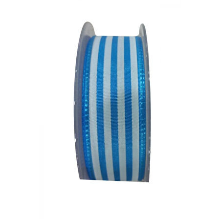 Tafta Çizgi Desen Kurdele 25 mm Mavi 5 Metre