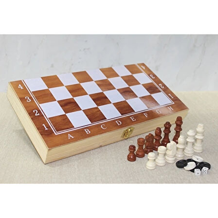 Ahşap Kutulu Satranç Ve Tavla Seti Alk4023