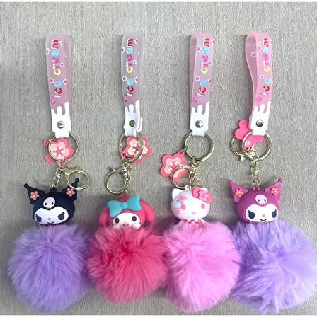 Ponponlu Kuromi Ve Hello Kitty Anahtarlık Alk4246