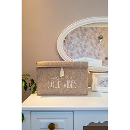 Kapaklı Püskül Detaylı Düzenleyici Çok Amaçlı Organizer Keçe Sepet (mini) - 03495