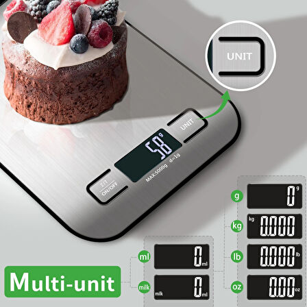 Dijital Mutfak Terazisi Paslanmaz Çelik Elektronik Lcd Ağırlık 5 Kg Ölçeklii Pişirme Ölçü Aleti