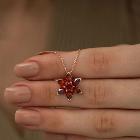 925 Ayar Gümüş Kırmızı Çiçek Kadın Gümüş Kolye T5158 (599599)