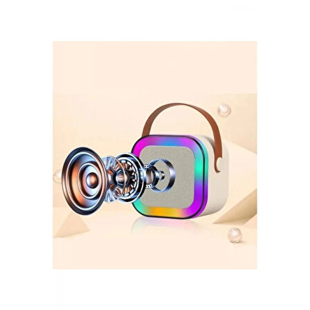 Karaoke Kablosuz Hoparlör Mikrofonlu Rgb Işıklı Bluetooth Speaker Tf Kart/usb Beyaz