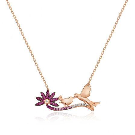 925 Ayar ​Gümüş Rose Anne Ve Yavru Kuş Kadın Gümüş Kolye T4287 (599599)