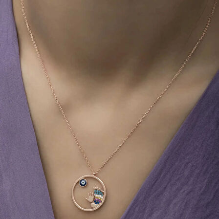 925 Ayar Gümüş Nazarlı El ve Ayak İzi Kadın Gümüş Kolye PT26109159 (599599)