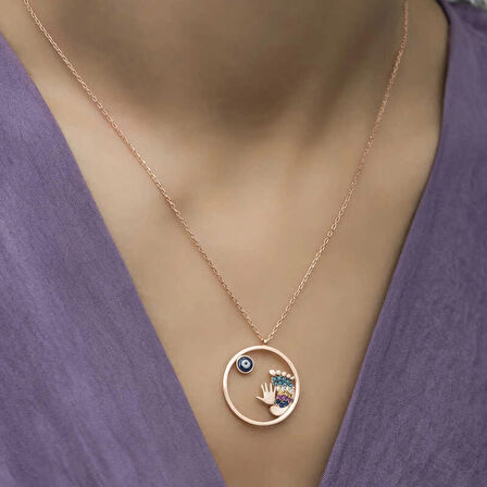 925 Ayar Gümüş Nazarlı El ve Ayak İzi Kadın Gümüş Kolye PT26109159 (599599)