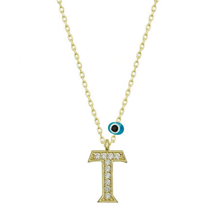 925 Ayar Gümüş Nazar Gold T Harfi Kadın Gümüş Kolye T6797 (599599)