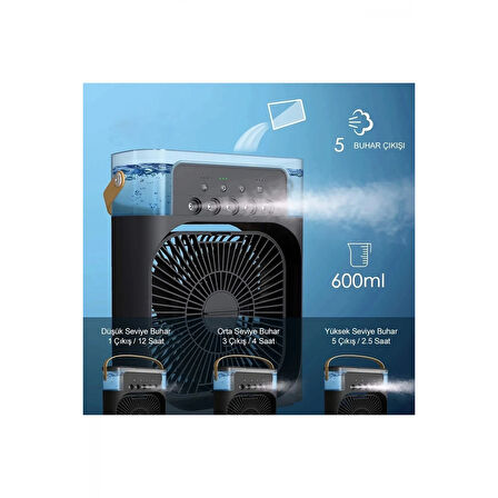 Taşınabilir Işıklı 5 Spreyli Vantilatör Buzlu Buharlı Vantilatör Mini Fan Nemlendirici