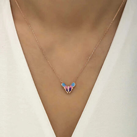 925 Ayar Gümüş Rose Minimal Kelebek Kadın Gümüş Kolye T5959 (599599)