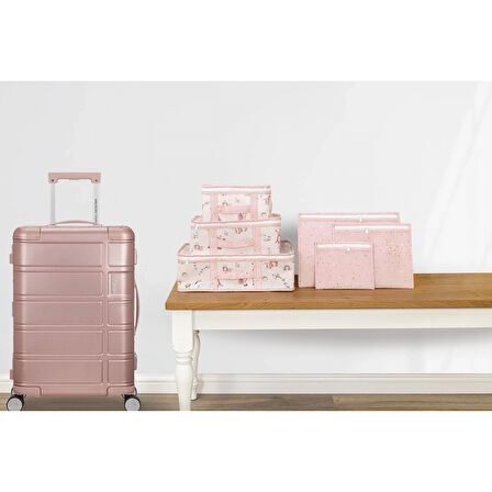 Baby 6'lı Desenli Fileli Bavul Valiz İçi Düzenleyici Çok Amaçlı Organizer (pembe)