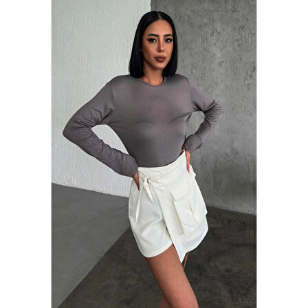 Rahat Ve Şık Uzun Kollu Bisiklet Yaka Likralı Viskon Penye Body Füme