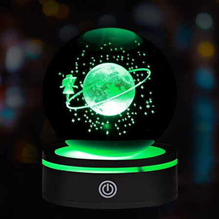 Renk Değiştiren Satürnlü Kız Dönen Cam Küre