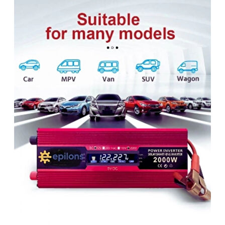 Epilons 12v 2000w Modifiye Sınus İnverter 220v Dijital Göstergeli- Taşınabilir Güç Kaynağı