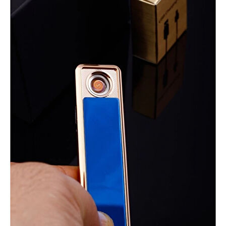 Şık Görünümlü Usb Şarjlı Rezistanslı İnce Slim Metal Çakmak (mavi)
