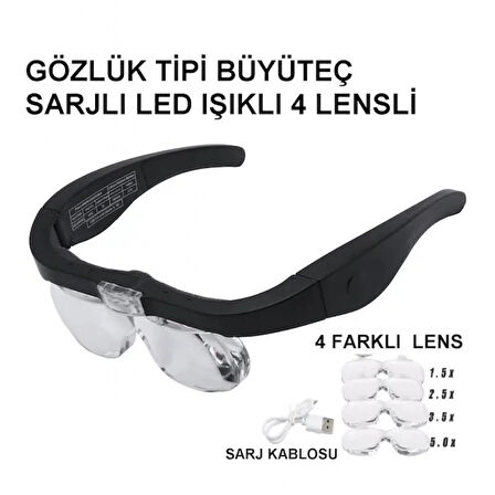 - Şarjlı Gözlük Büyüteç  4 Farklı Lens -11537dc