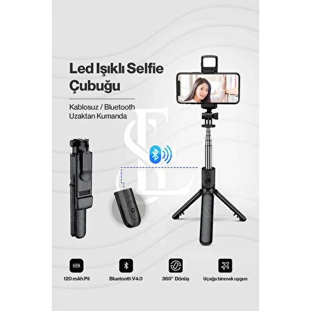 Led Işıklı Selfie Çubuğu Bluetooth Kumandalı Kablosuz Tripot Selfie Monopod Selfie Stick