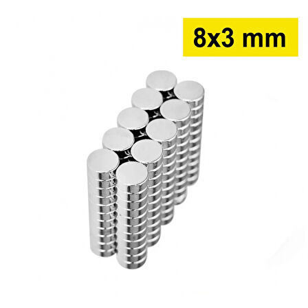 5 Adet 8x3mm Yuvarlak Neodyum Mıknatıs Güçlü Nikel Kaplamalı Kaliteli Dayanıklı Magnet