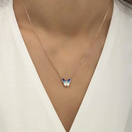 925 Ayar Gümüş Minimal Kelebek Bayan Gümüş Kolye T5955 (599599)