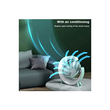 Masaüstü Vantilatör Usb Şarjlı Rgb Led Işıklı 3 Kademeli 180° Ayarlanabilir Soğutucu Fan Yeşil