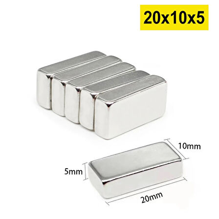 5 Adet 20x10x5 Mm Neodyum Magnet N35 Güçlü Mıknatıs Köşeli Ve Dayanıklı Nikel Kaplama