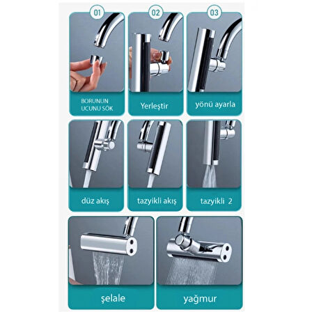 Krom Tasarruflu Şelale Musluk Başlığı 4 Modlu, Ayarlanabilir, Su Tasarrufu Sağlayan Pratik Başlık