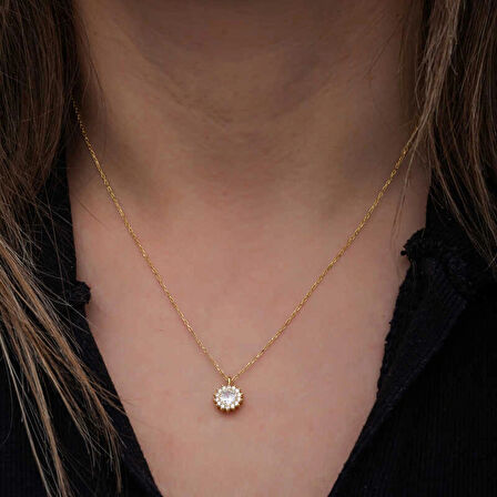 925 Ayar Gümüş Gold Minimal Yuvarlak Anturaj Kadın Kolye T8572 (599599)