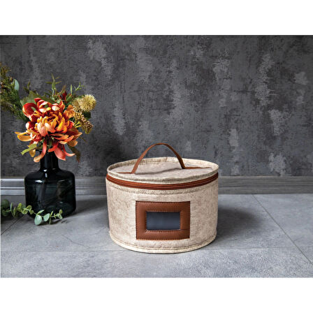 Deri Şeritli Pencereli Yuvarlak Çok Amaçlı Düzenleyici Organizer Kutu Keçe Çanta (mini)