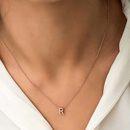 925 Ayar Gümüş Rose 3 Boyutlu R Harf Kadın Gümüş Kolye T5928 (599599)