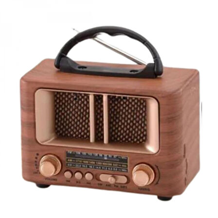 Küçük Mini Boy Retro Ahşap Tasarım Bluetooth Hoparlörlü Radyo – FM/AM Destekli, Şarjlı ve Taşınabilir Radyo NS-8108