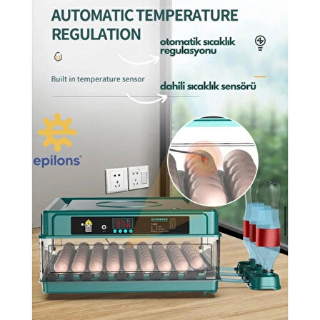 130 Yumurtalık Tam Otomatik Kuluçka Makinesi Extra Yedek Motorlu Akü Kablolu Silindir Viyollü Profesyonel