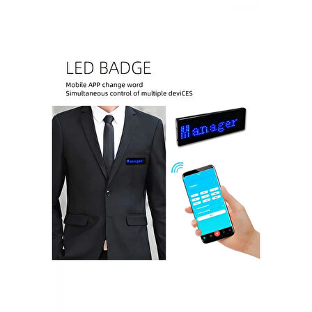 Matrix Kayan Led Yaka Rozeti Mobil Kontrollü Dijital Etiket 9×3cm