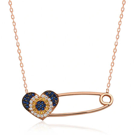 925 Ayar Gümüş Kalpli Çengel İğne Kadın Gümüş Kolye PT2610676 (599599)