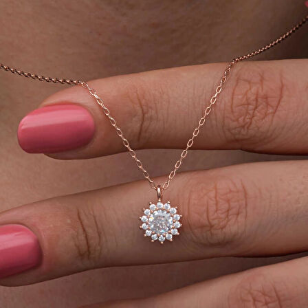 925 Ayar Gümüş Rose Minimal Yuvarlak Anturaj Kadın Kolye T8571 (599599)