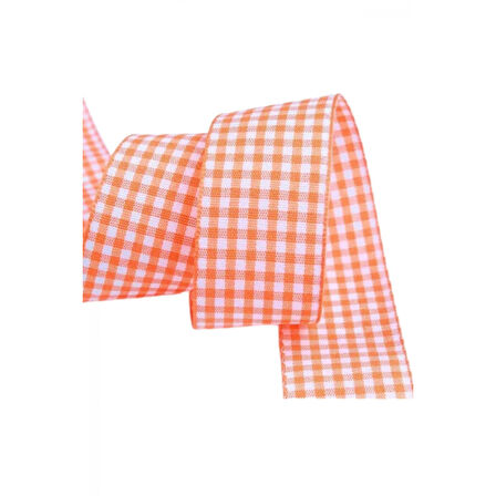 Tafta Ekoseli Kurdele 25 mm Turuncu 1 Metre