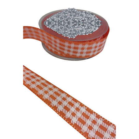 Tafta Ekoseli Kurdele 25 mm Turuncu 1 Metre