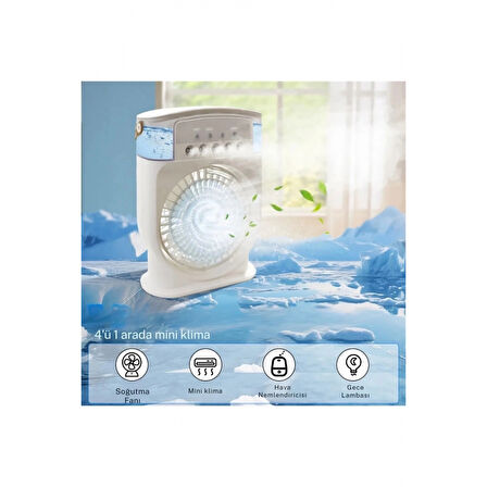 Şarjlı 600 Ml Su Hazneli Taşınabilir Masaüstü Vanilatör  Güçlü Fan Ve 2000 Mah Pil Siyah