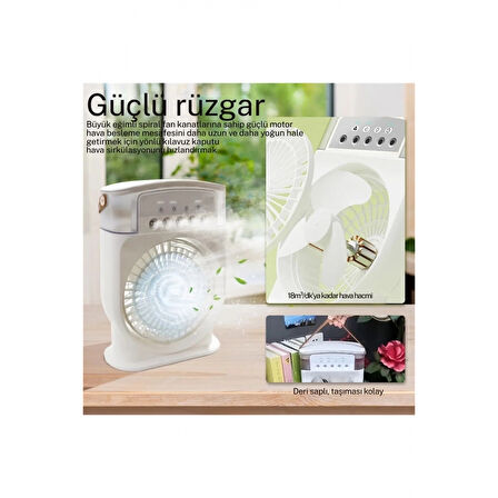 Şarjlı 600 Ml Su Hazneli Taşınabilir Masaüstü Vanilatör  Güçlü Fan Ve 2000 Mah Pil Siyah