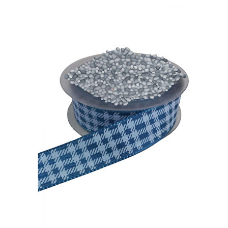 Tafta Ekoseli Kurdele 25 mm İndigo 1 Metre