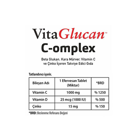 VitaGlucan C-omplex Efervesan Tablet | Beta Glukan, Kara Mürver, Vitamin C, Çinko