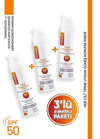 Dermoskin Face Protection Güneş Koruyucu Spf50 50ml 3'lü Avantaj Paketi