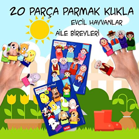 2 Set - 20 Parça Tox Evcil Hayvanlar ve Aile Bireyleri Parmak Kukla T77-1 T75-2