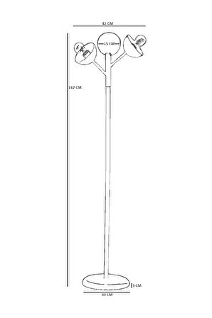 KÜRE 3 LÜ GRİ LAMBADER METAL BAŞLIKLI