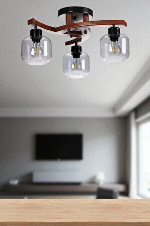 WESTON 3 LÜ CEVİZ FÜME CAMLI PLOFONYER AVİZE