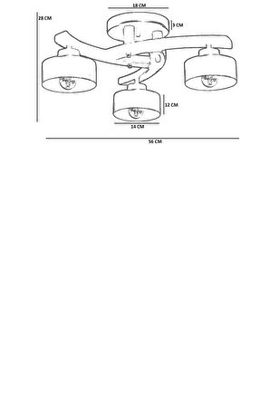 WESTON 3 LÜ CEVİZ METAL BAŞLIKLI PLOFONYER AVİZE